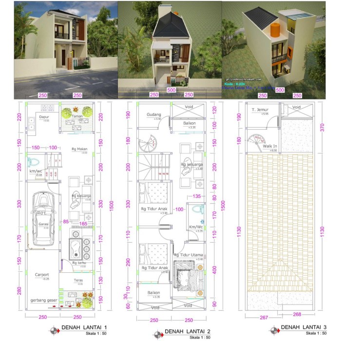 Desain rumah ukuran 5x15 meter